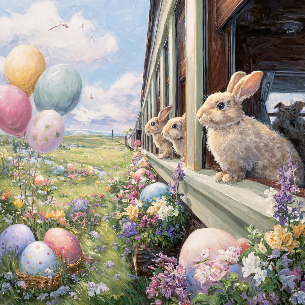Easter Rabbits Eggs Flowers Pastel 601