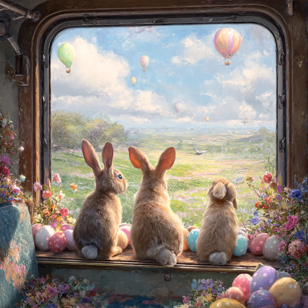 Easter Rabbits Eggs Flowers Pastel 602