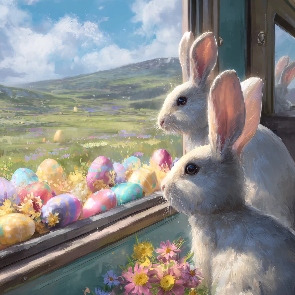 Easter Rabbits Eggs Flowers Pastel 603