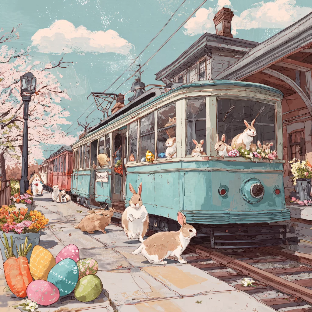 Easter Rabbits Eggs Flowers Pastel 605