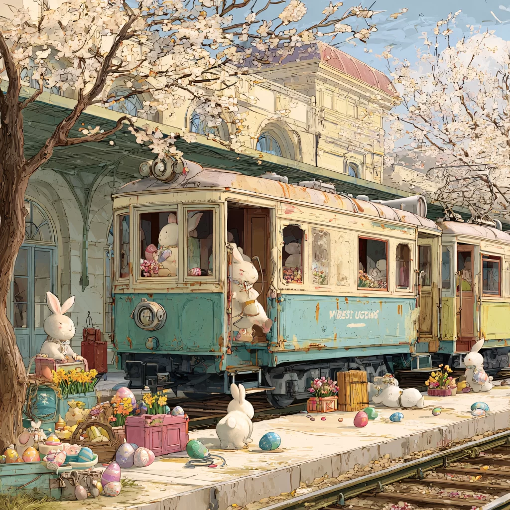 Easter Rabbits Eggs Flowers Pastel 606