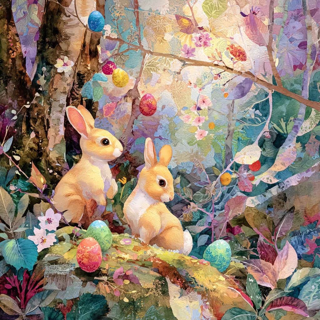 Easter Rabbits Eggs Flowers Pastel 608