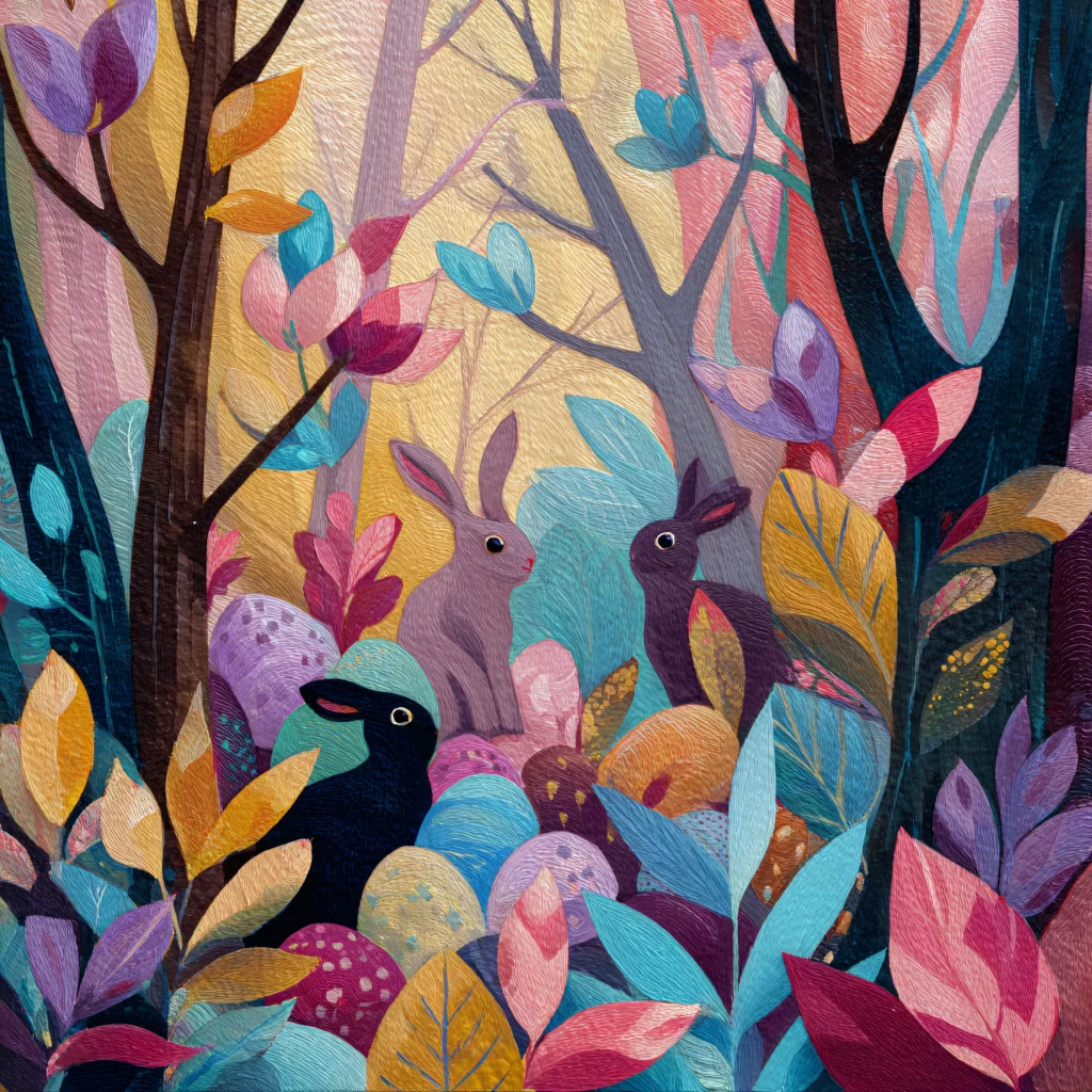 Easter Rabbits Eggs Flowers Pastel 611