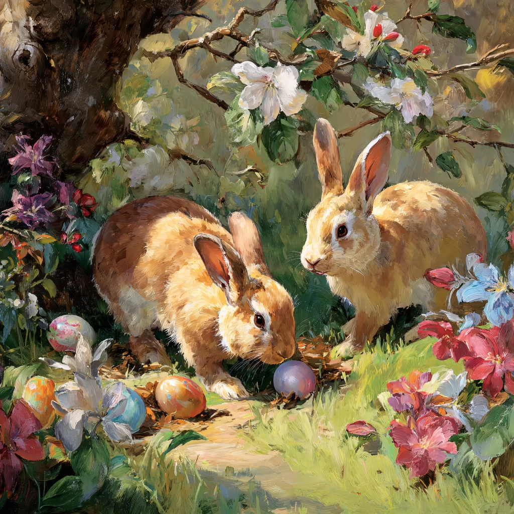 Easter Rabbits Eggs Flowers Spring 612