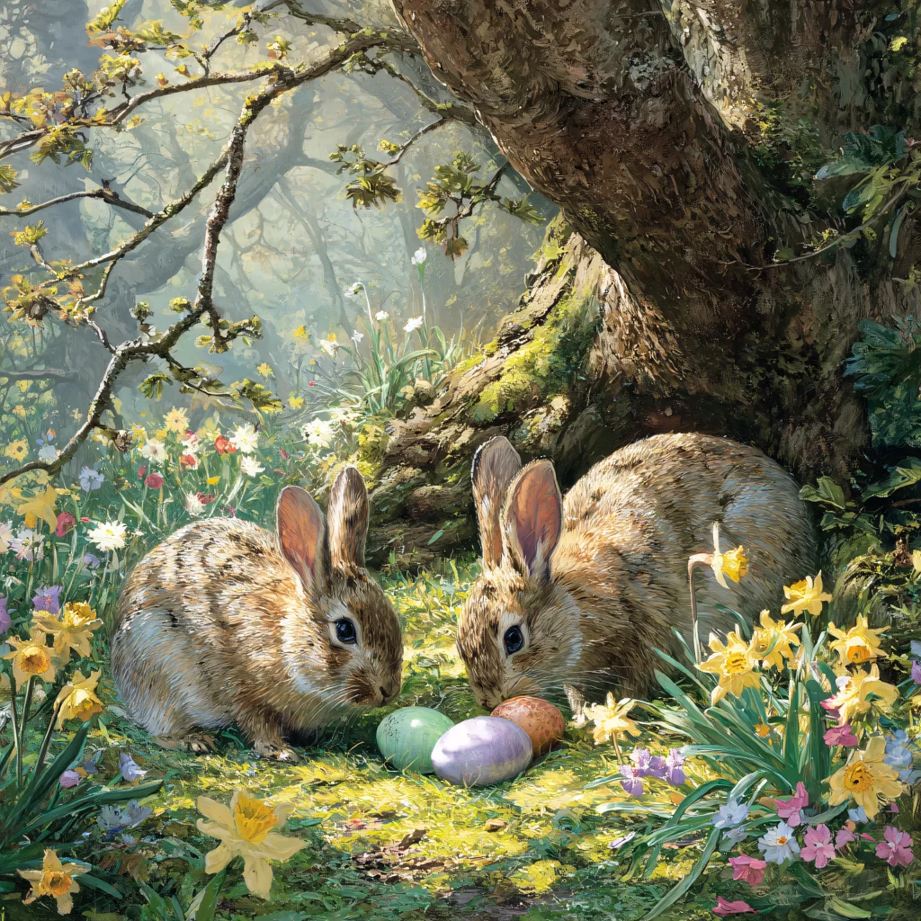 Easter Rabbits Eggs Flowers Spring 613