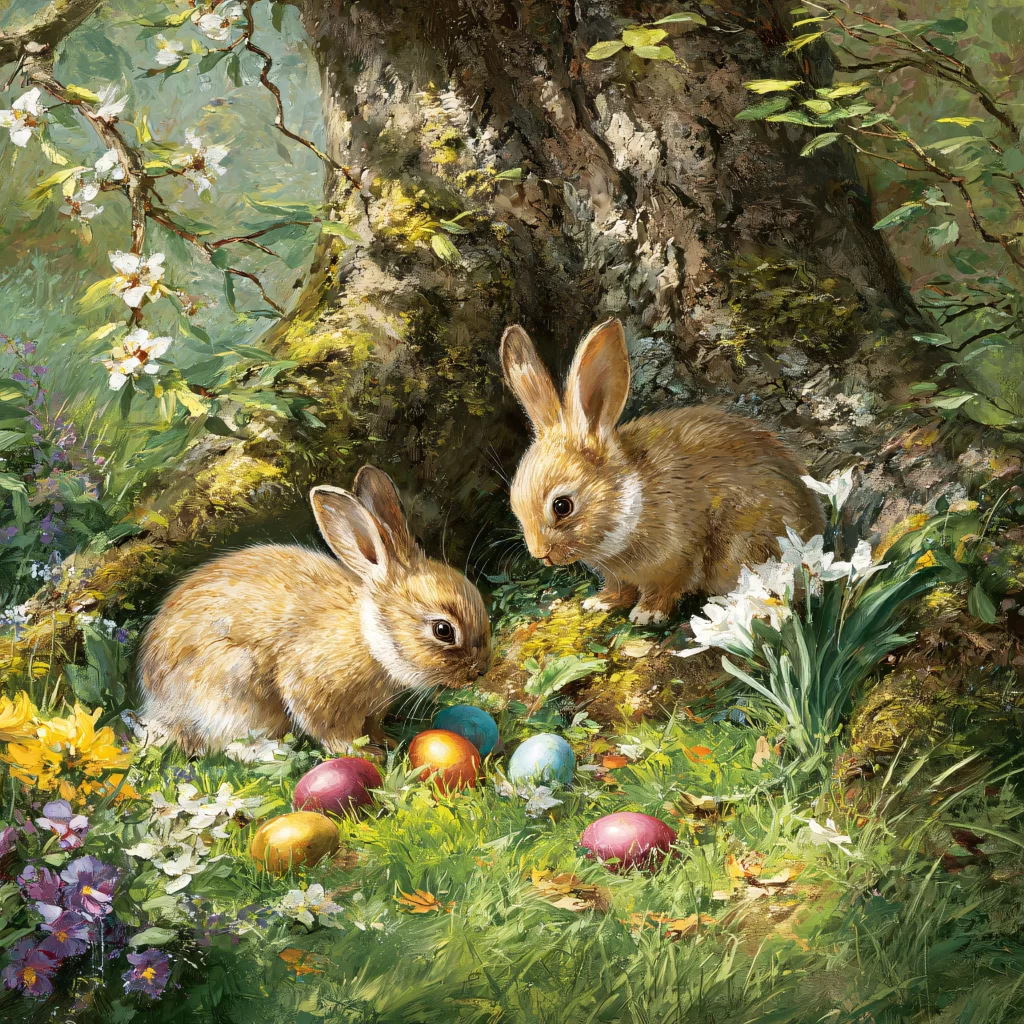 Easter Rabbits Eggs Flowers Spring 614