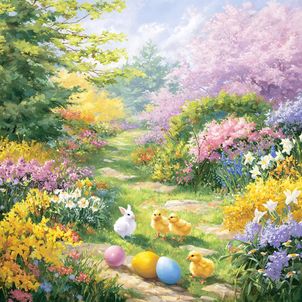 Easter Rabbits Eggs Flowers Spring 619