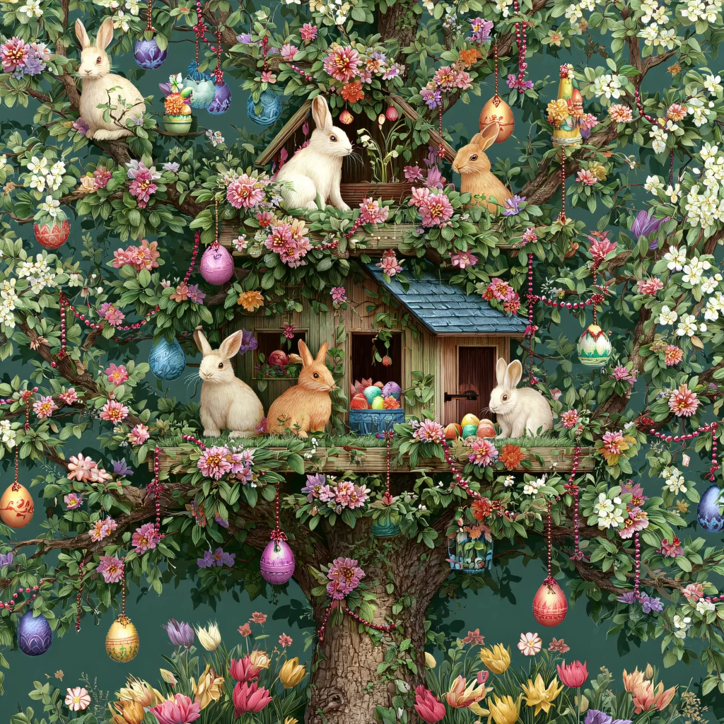 Easter Rabbits Eggs Flowers Pastel 621