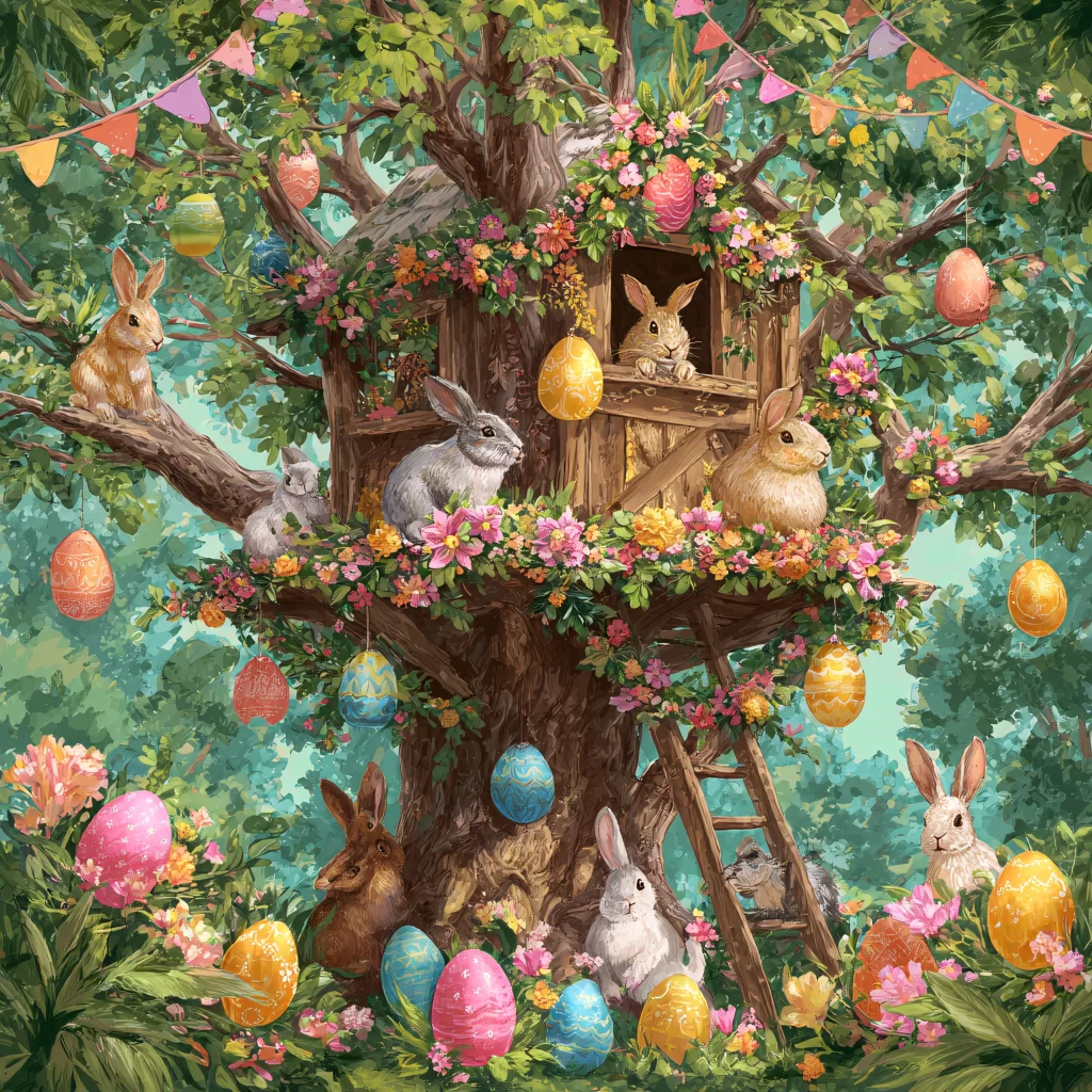 Easter Rabbits Eggs Flowers Pastel 623