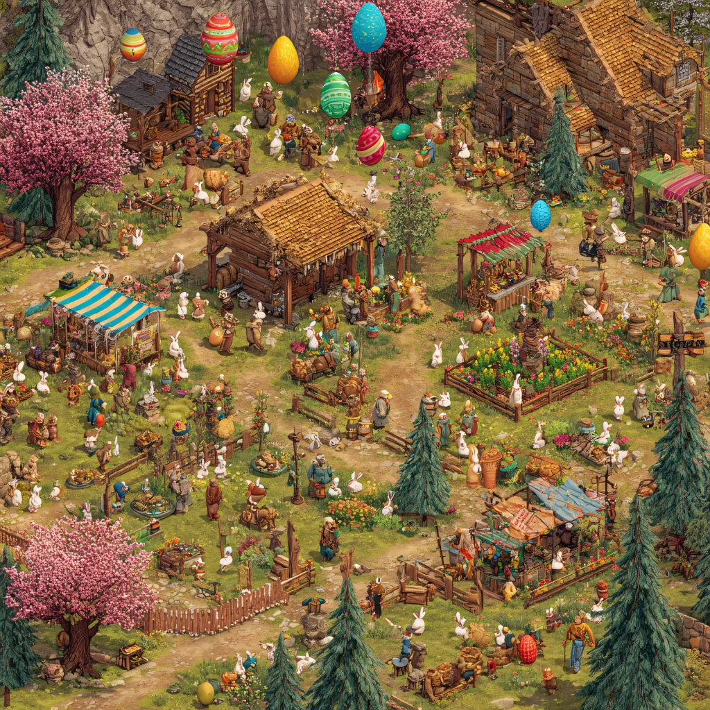 Easter Rabbit Pink Flowers Balloons Garden