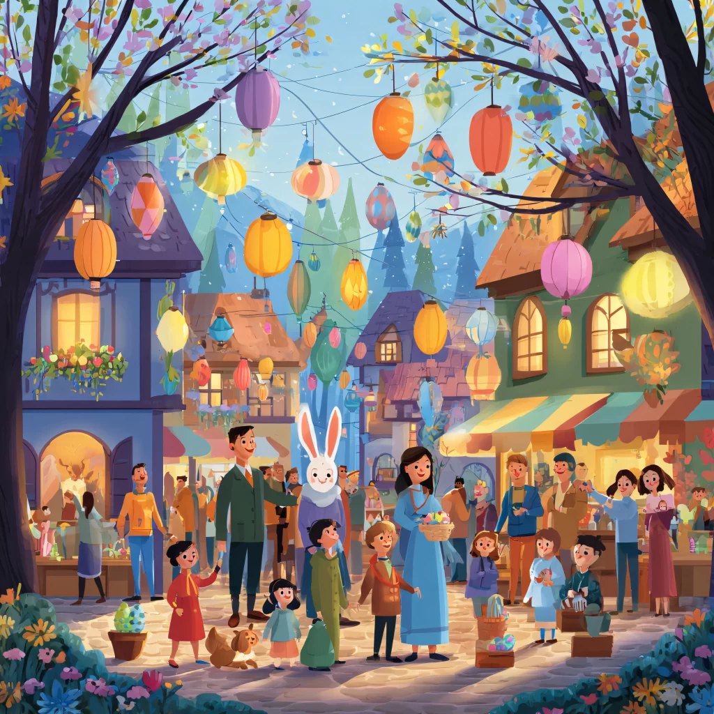 Easter Rabbit Lanterns Village