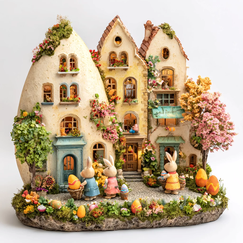 Easter Rabbit Eggs Flowers Garden