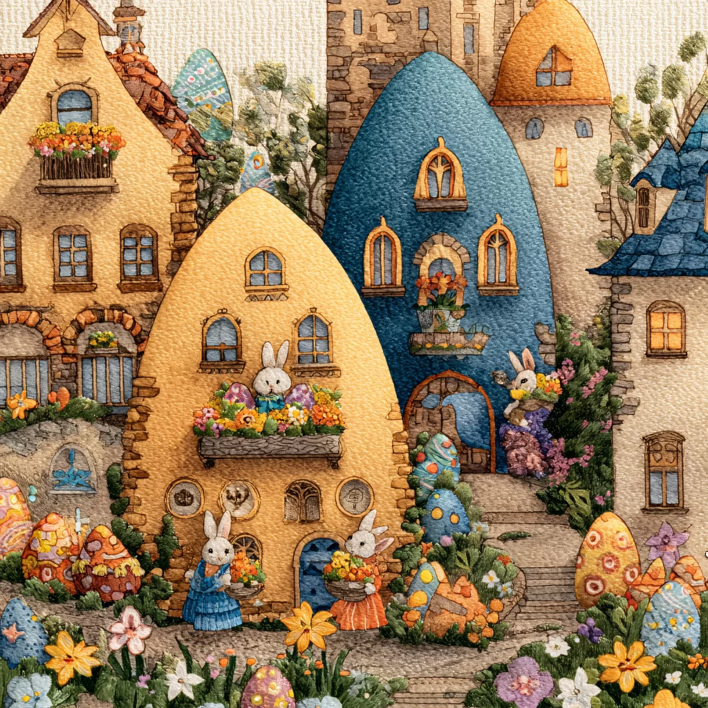 Easter Rabbit Eggs Flowers Garden