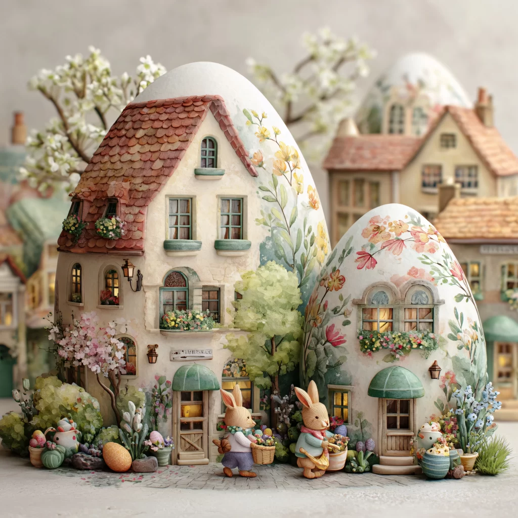 Easter Rabbit Eggs Flowers Garden