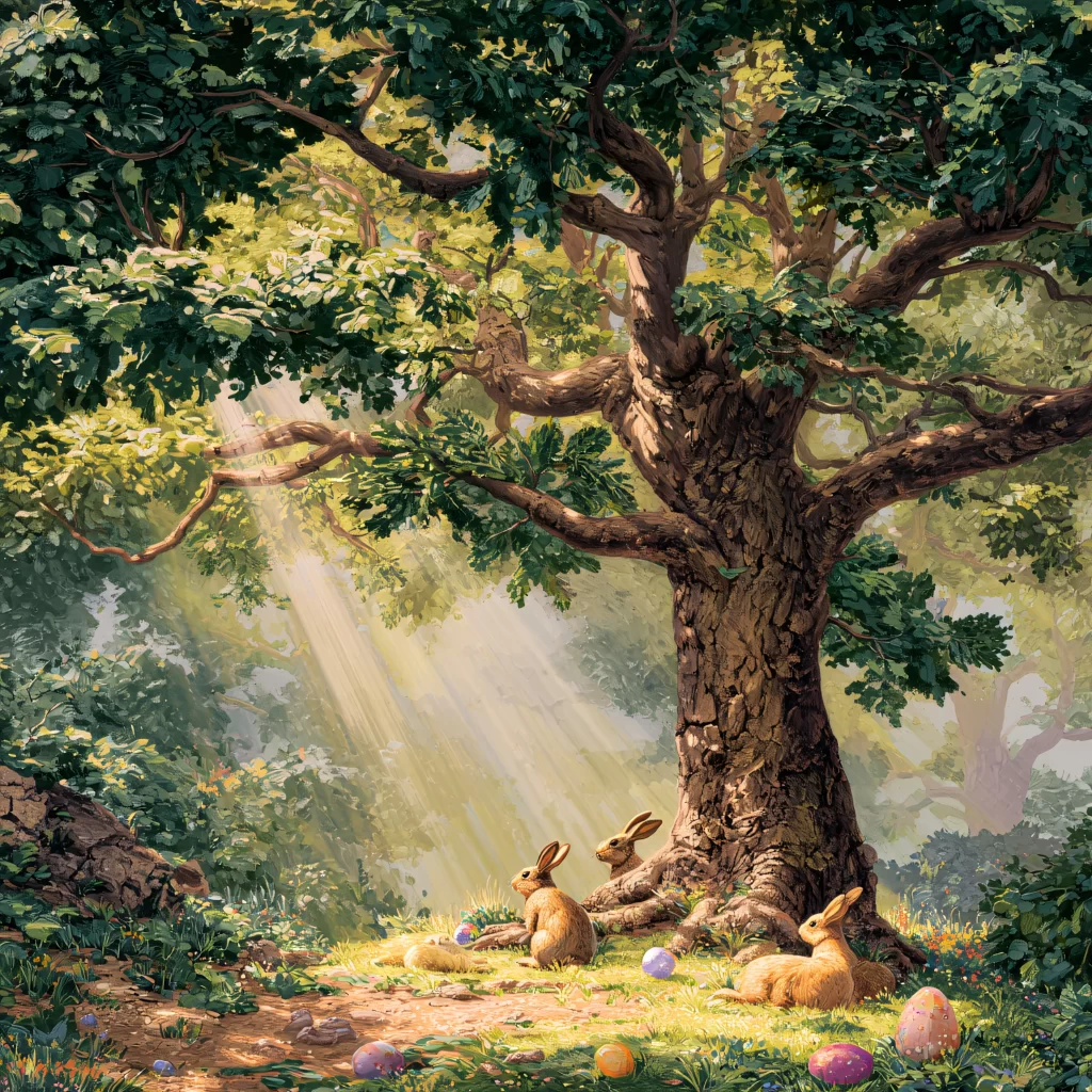 Easter Rabbits Eggs Green Forest 630