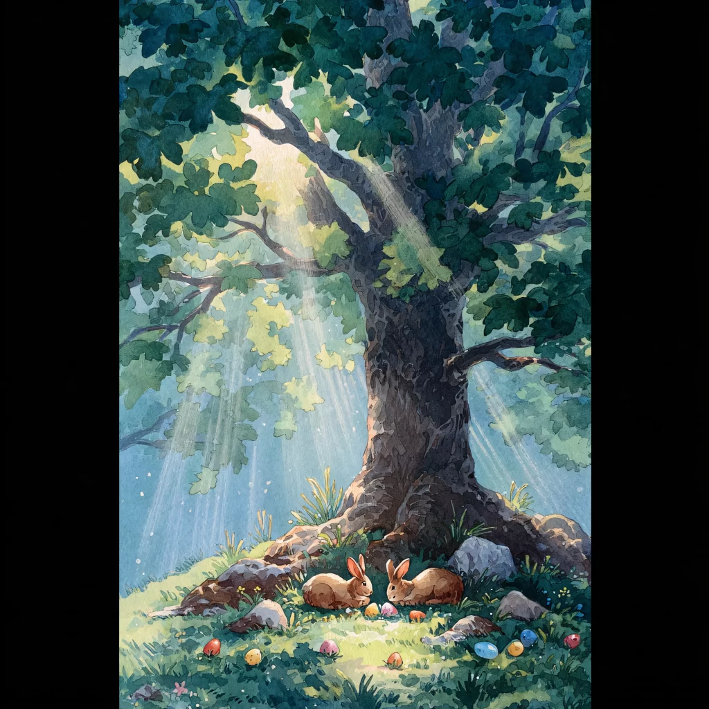 Easter Rabbit Eggs Green Forest