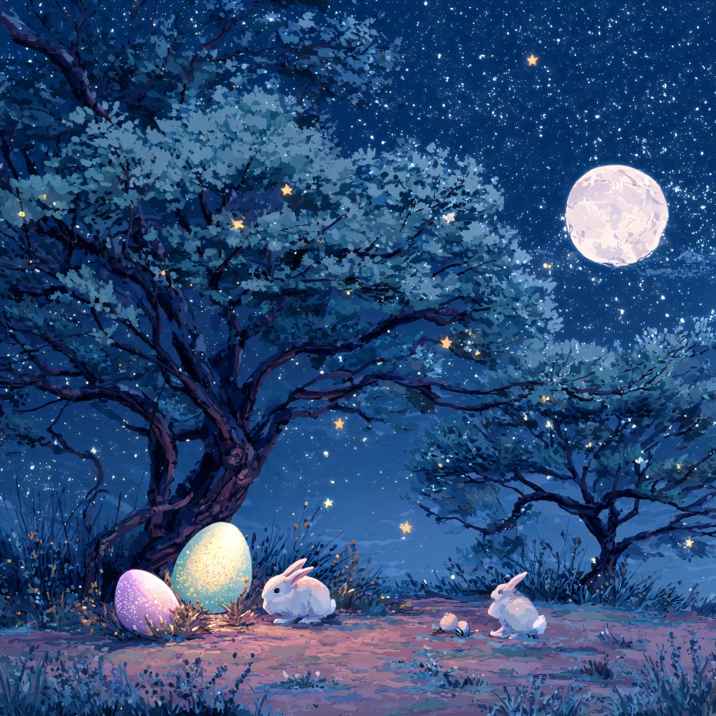 Easter Rabbit Eggs Blue Night