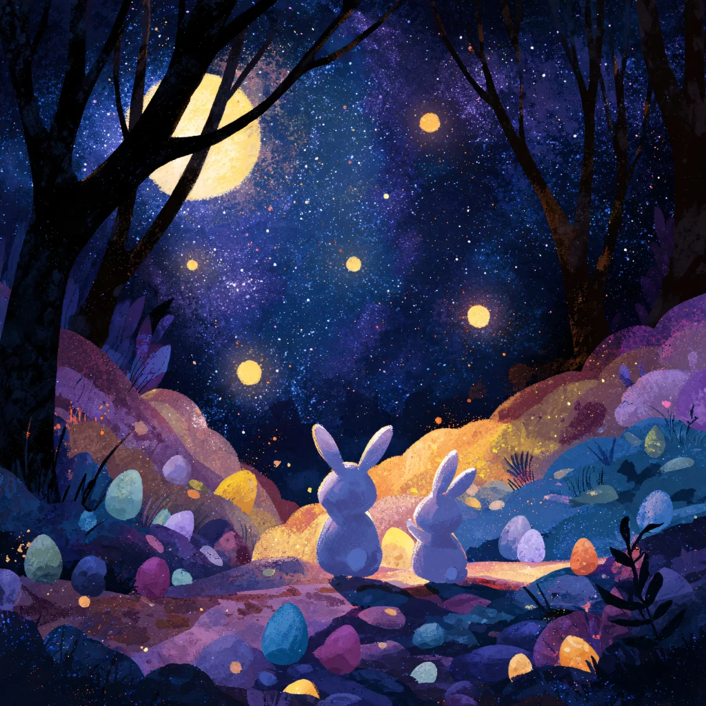 Easter Rabbit Eggs Blue Night