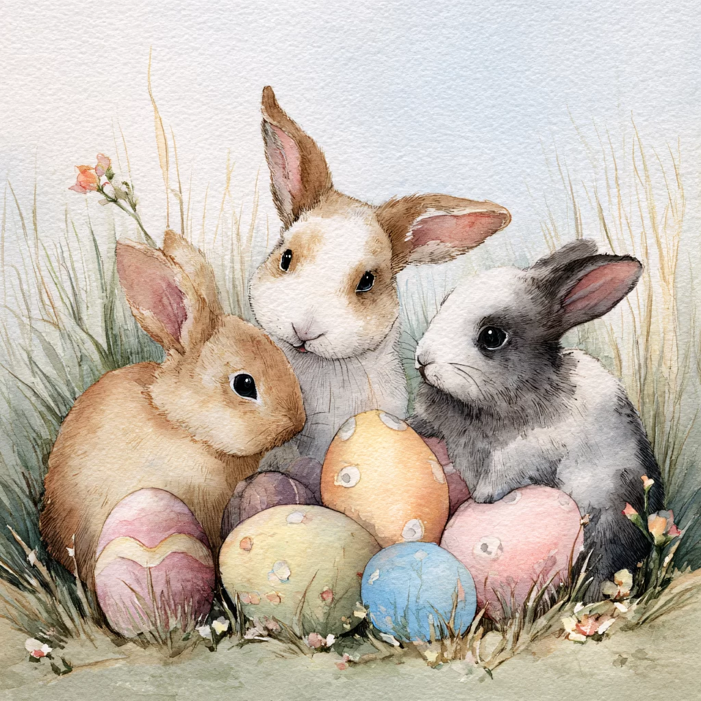 Easter Rabbits Eggs Pastel Colors 155
