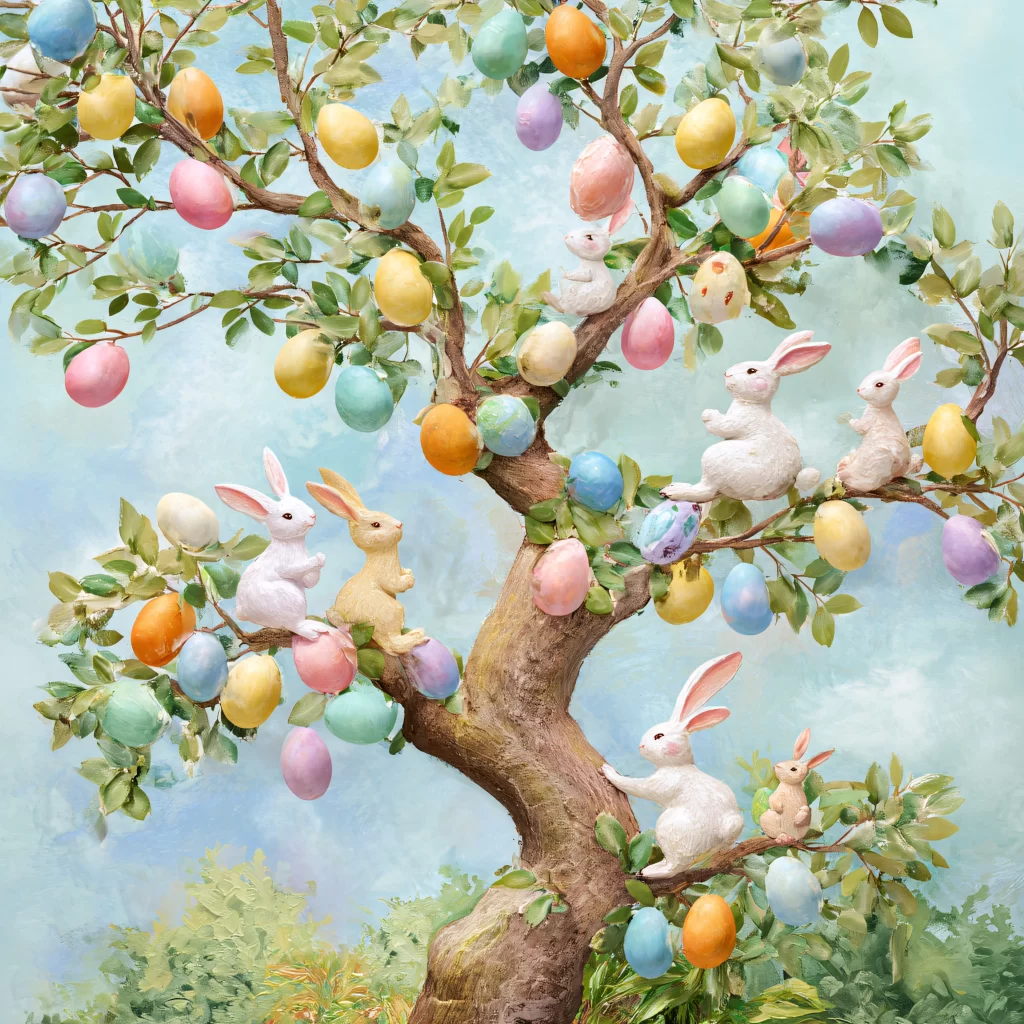 Easter Rabbits Eggs Pastel Colors 190