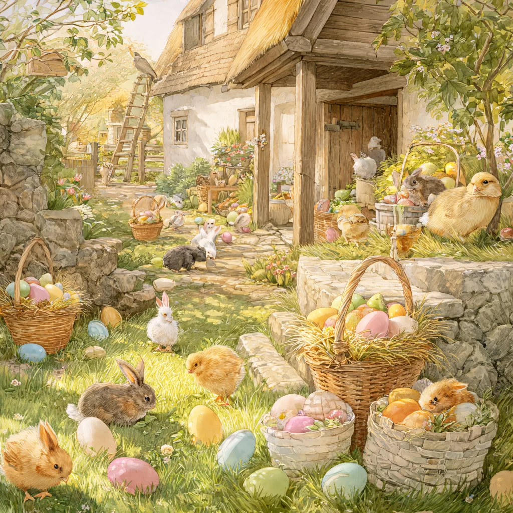 Easter Rabbits Eggs Pastel Colors 230