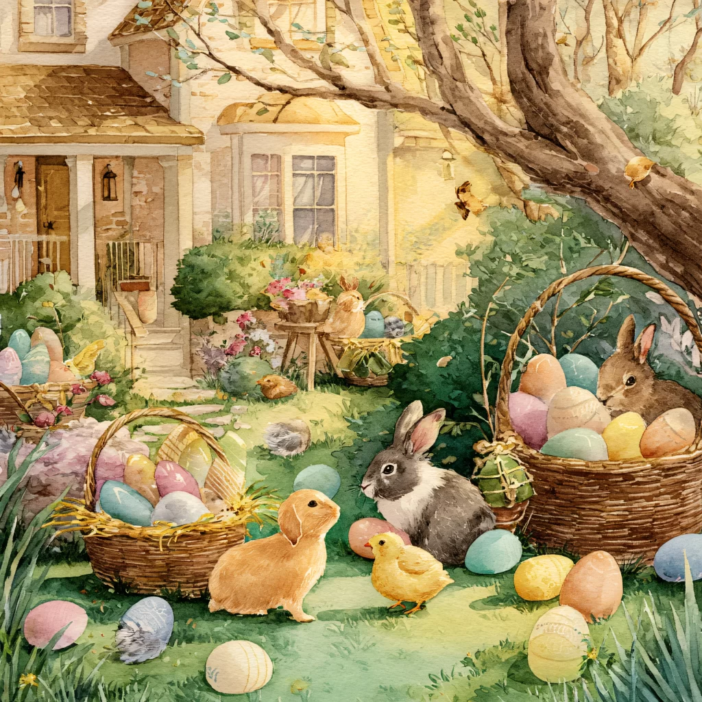 Easter Rabbits Eggs Pastel Colors 232