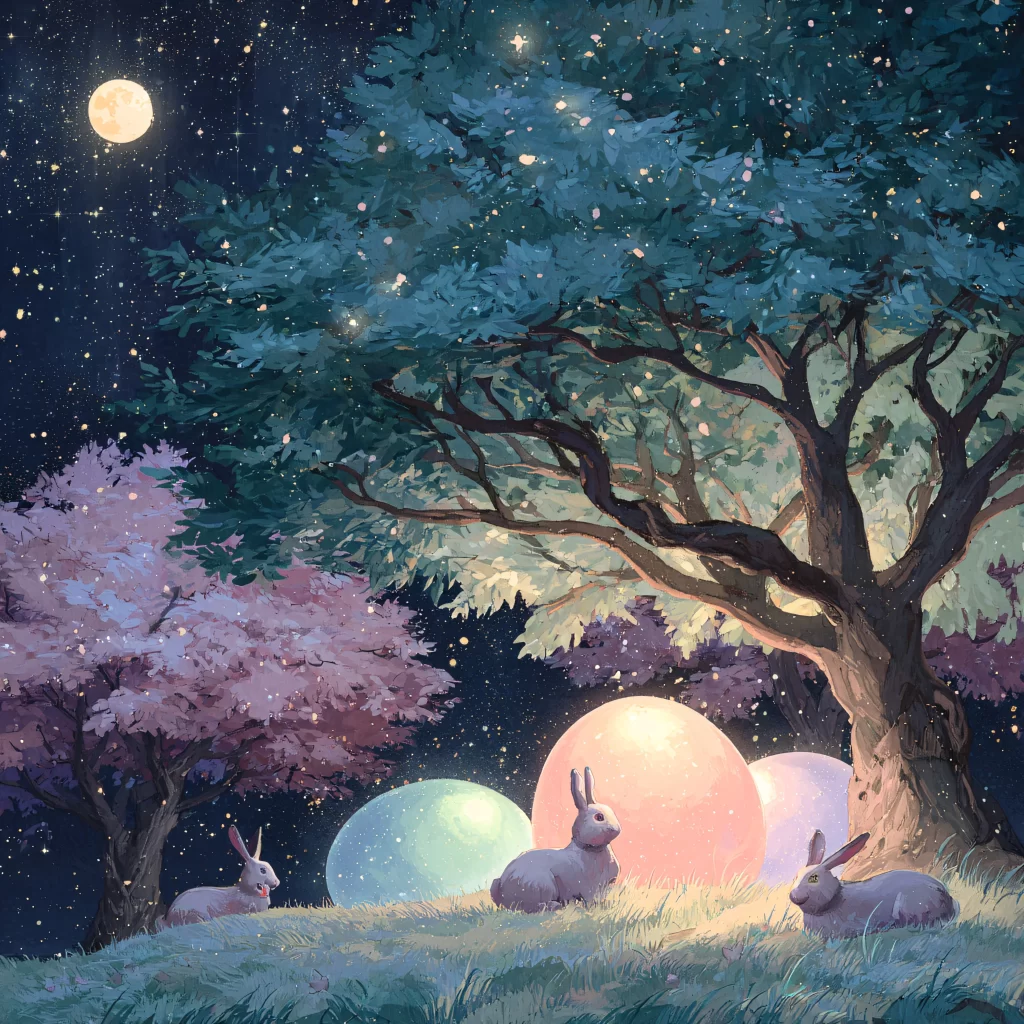 Easter Rabbit Moonlit Forest Glowing Eggs