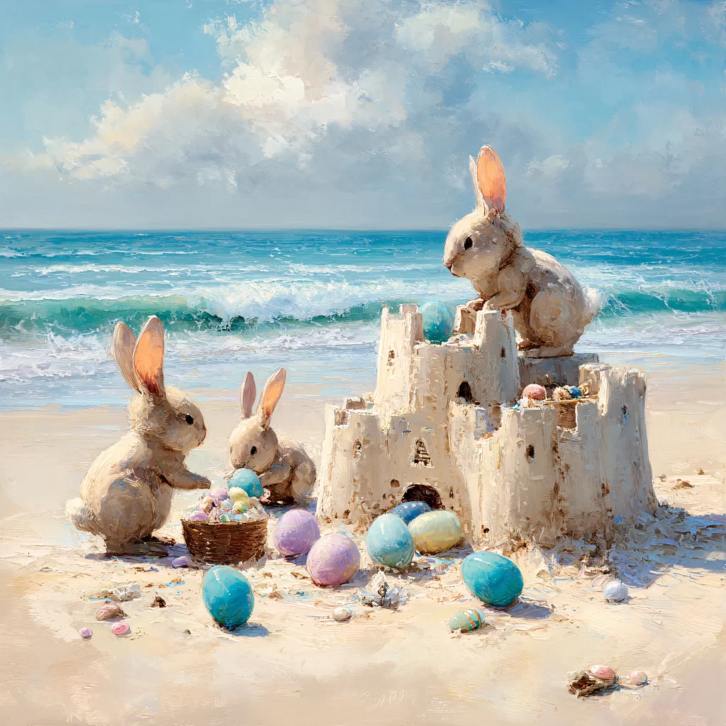 Easter Rabbit Eggs Sandcastle Beach