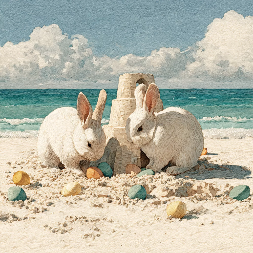 Easter Rabbit Eggs Beach Sandcastle