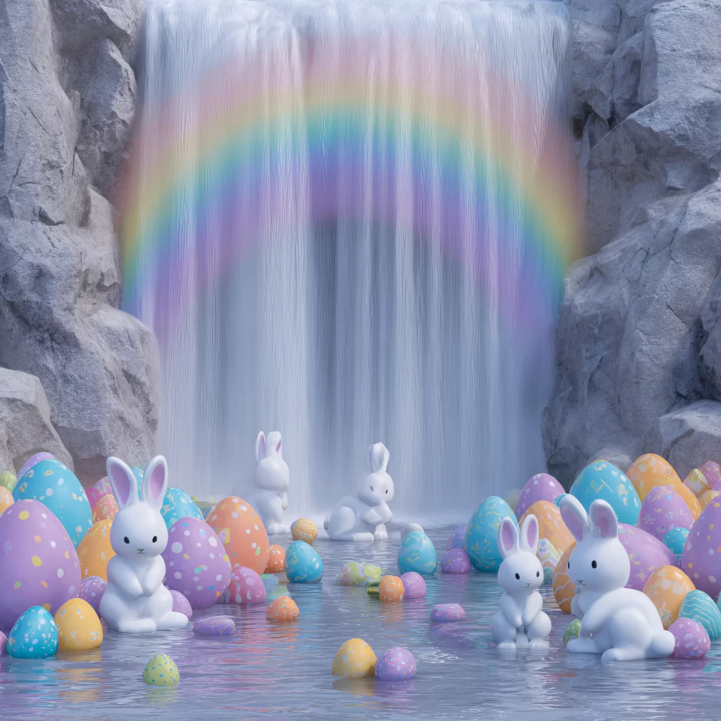 Easter Rabbit Eggs Rainbow Waterfall