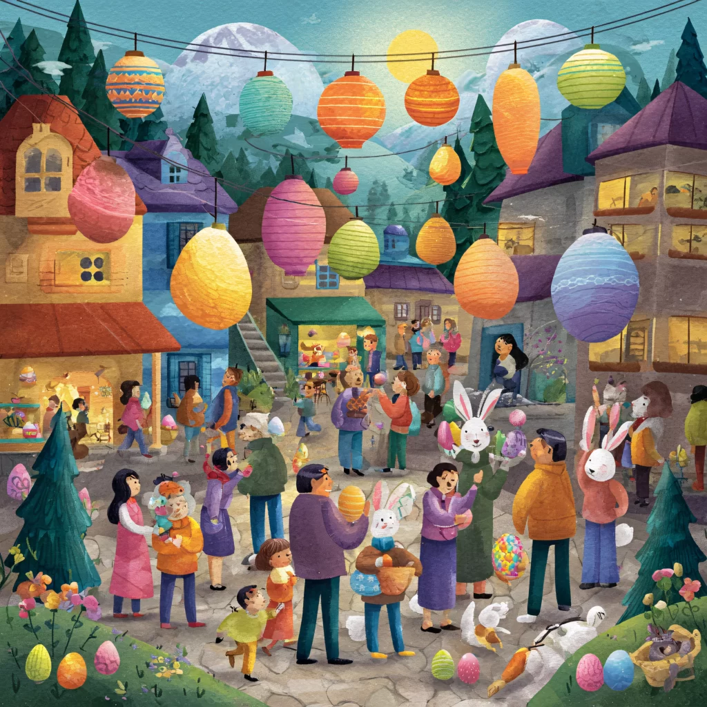 Easter Rabbit Lanterns Village