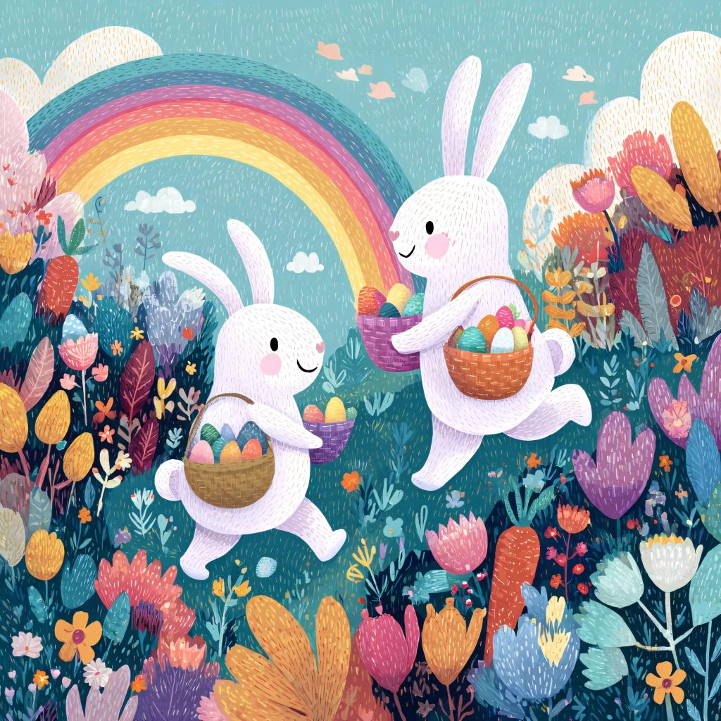 Easter Rabbits Eggs Rainbow Spring