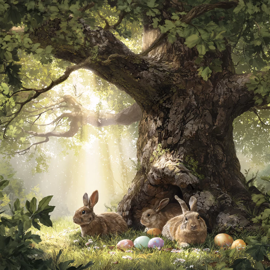 Easter Rabbits Eggs Spring Garden 628