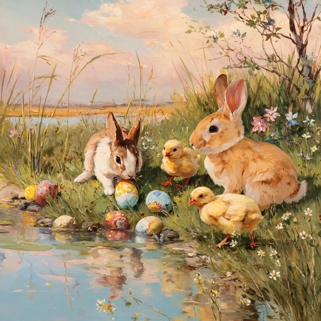 Easter Rabbits Eggs Yellow Spring