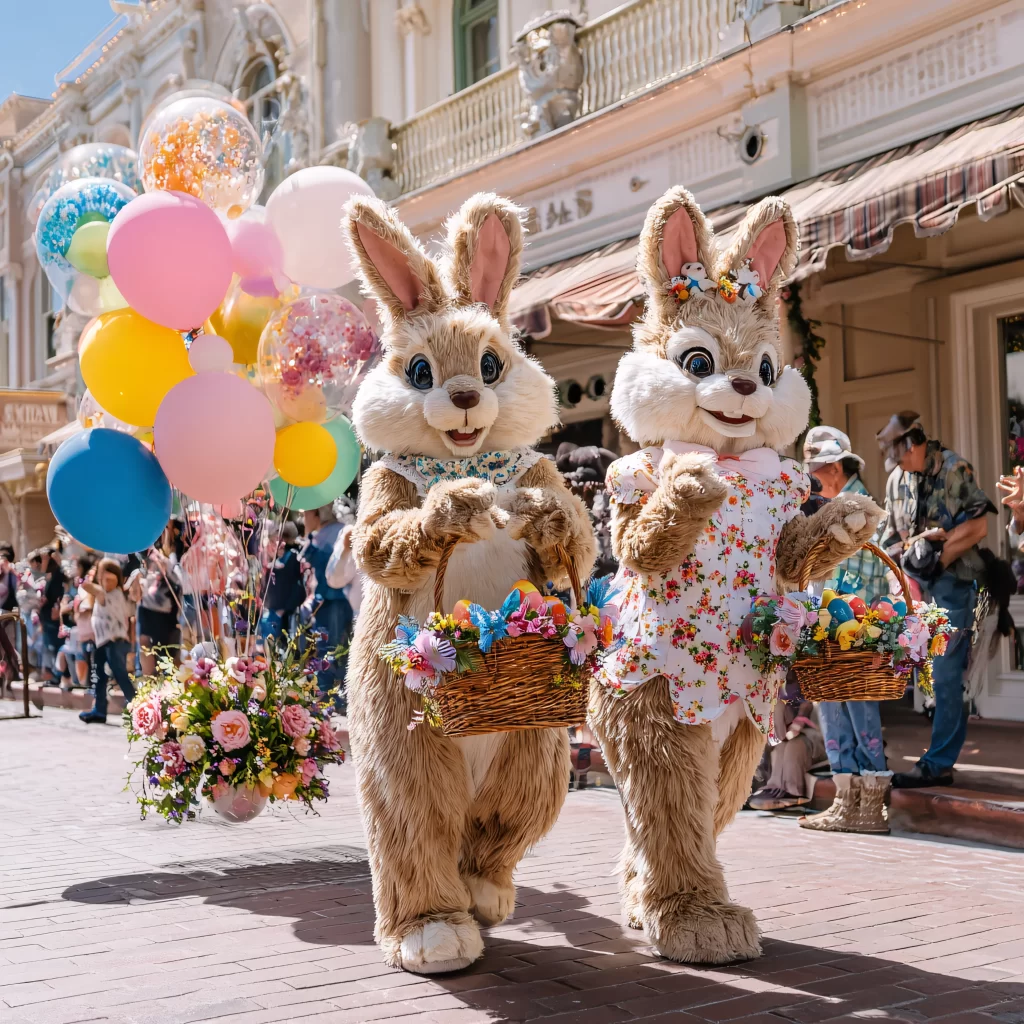 Easter Rabbits Flowers Pastel Balloons