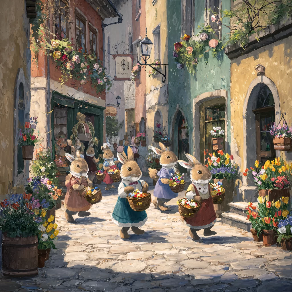 Easter Rabbits Flowers Pastel Spring 333