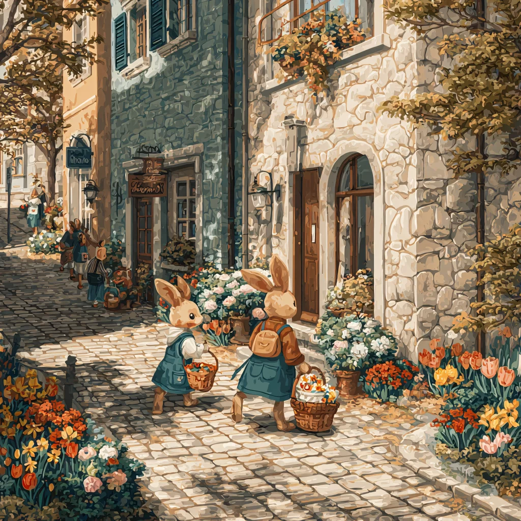 Easter Rabbits Flowers Pastel Spring 334