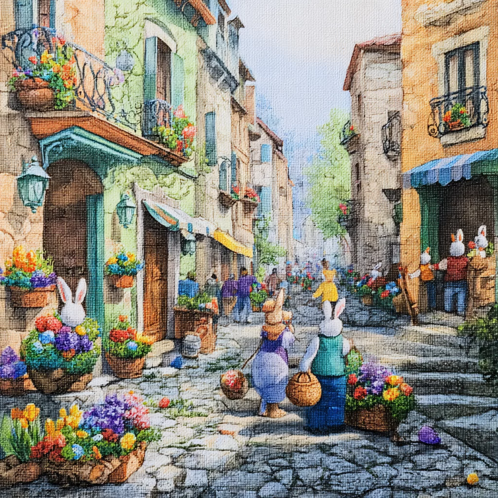 Easter Rabbits Flowers Pastel Spring 336