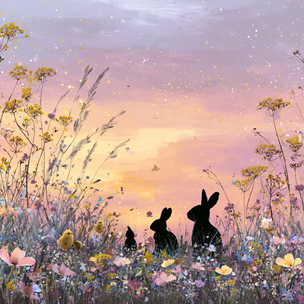 Easter Rabbits Flowers Pastel Spring 386