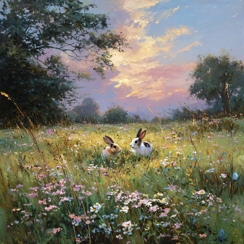 Easter Rabbits Flowers Pastel Spring 391