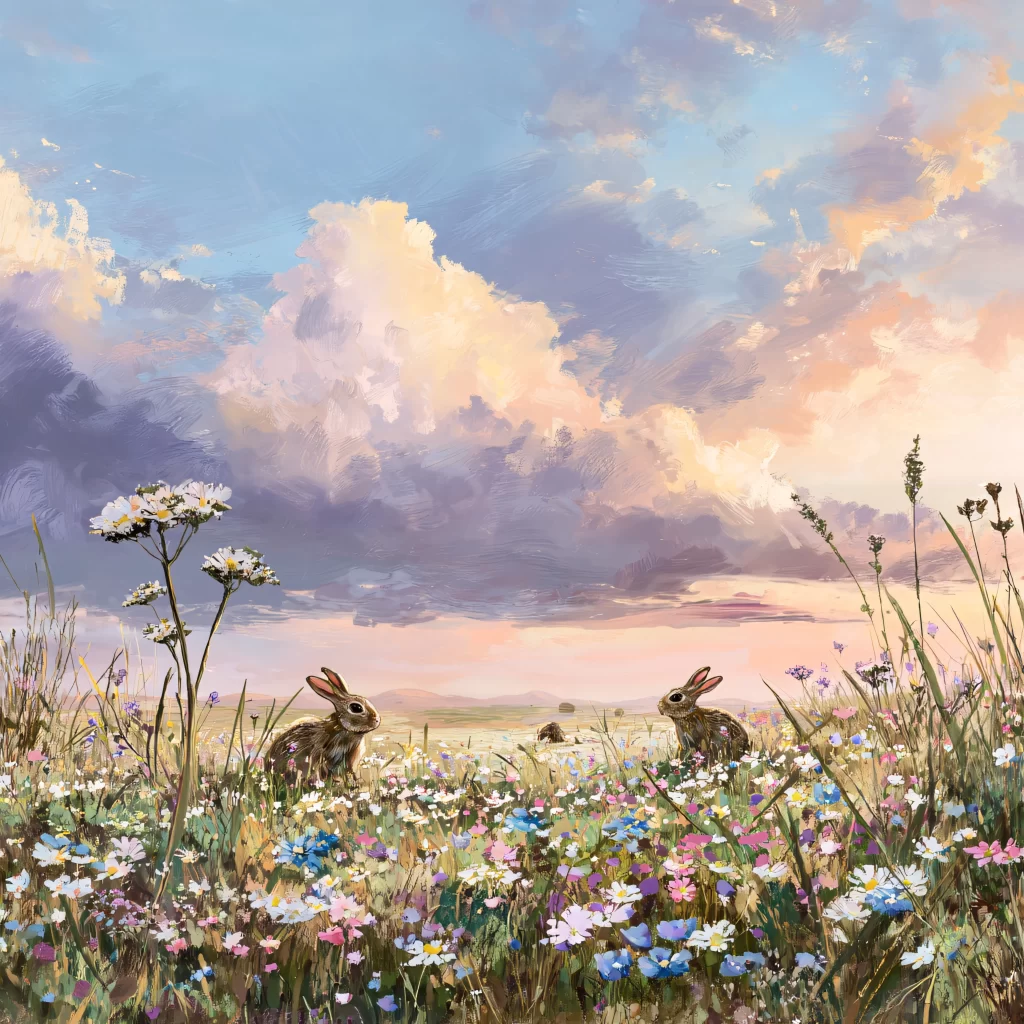 Easter Rabbits Flowers Pastel Spring 392
