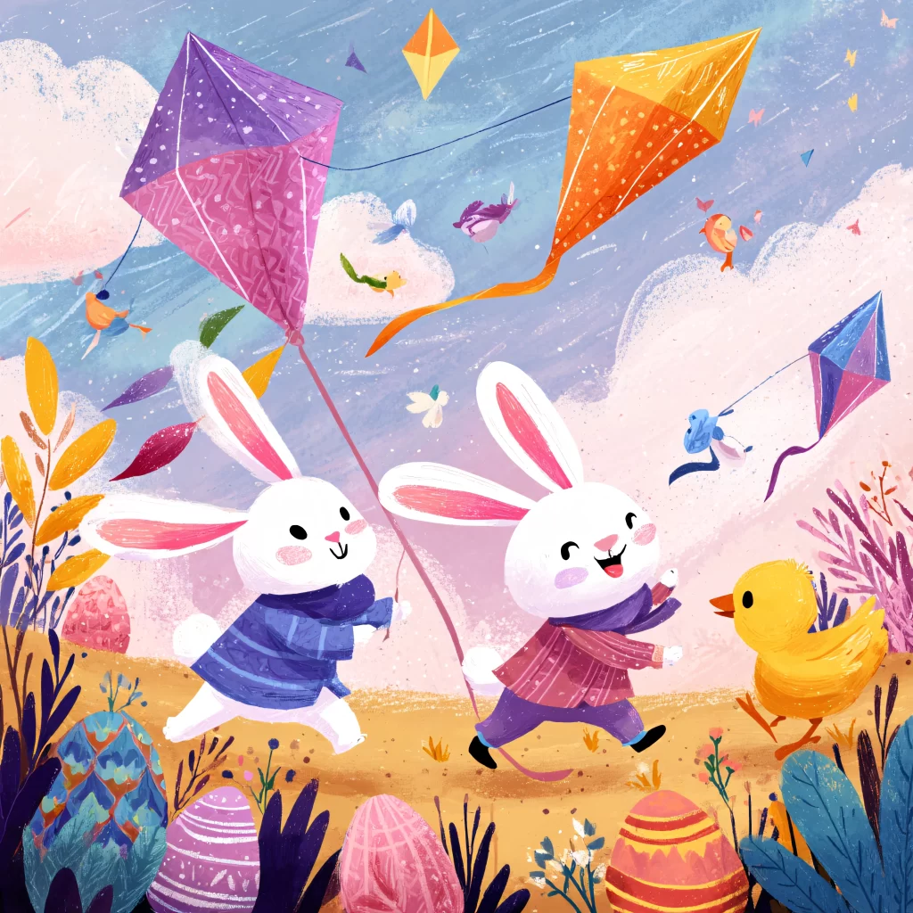 Easter Rabbits Kites Pastel Spring