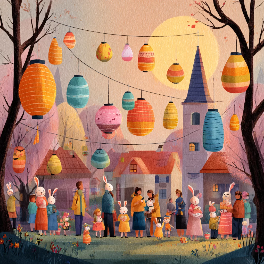 Easter Rabbit Lanterns Sunset Village