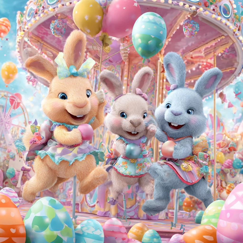 Easter Rabbits Pastel Eggs Spring 82