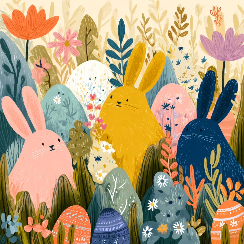 Easter Rabbits Pastel Eggs Spring 152