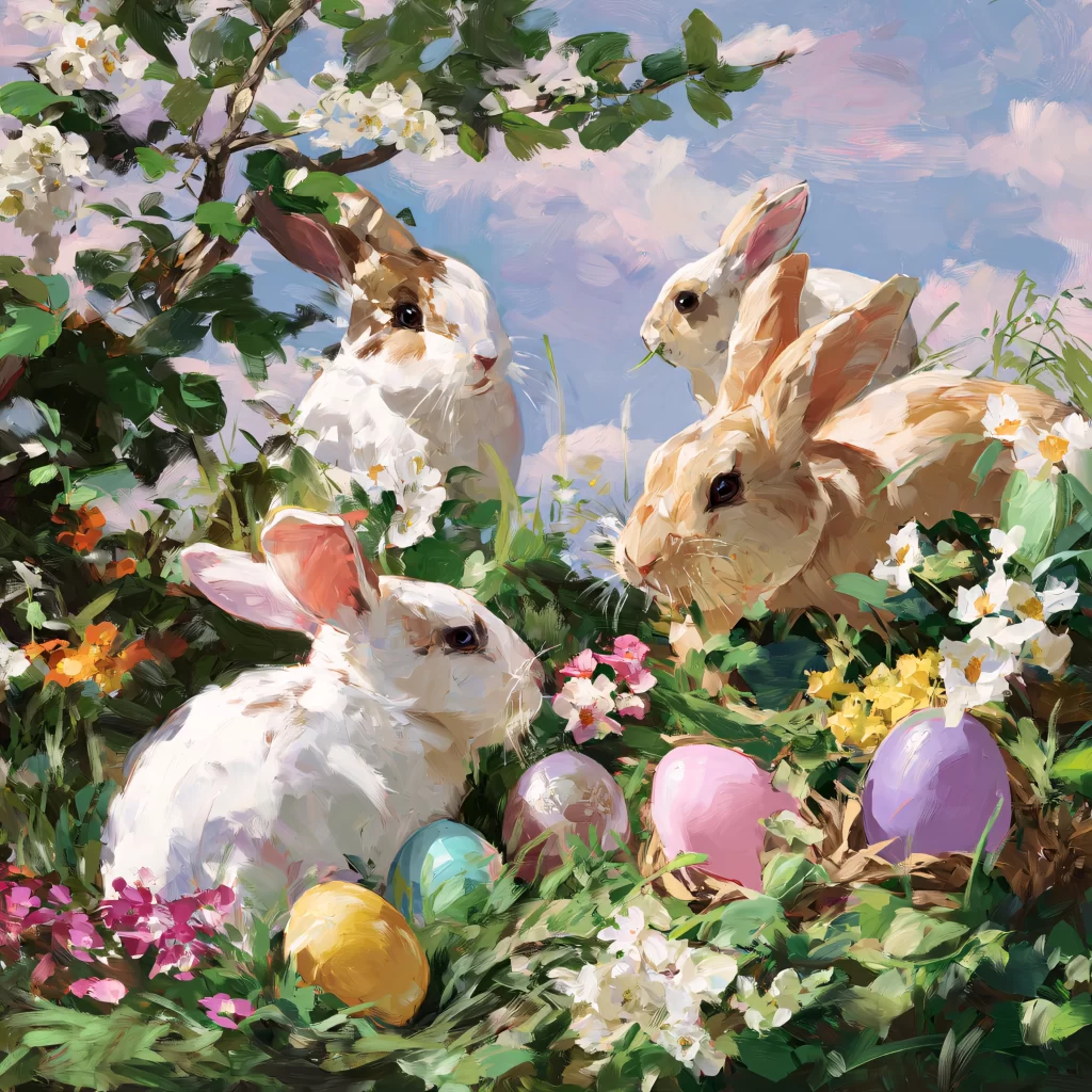 Easter Rabbits Pastel Eggs Spring 160