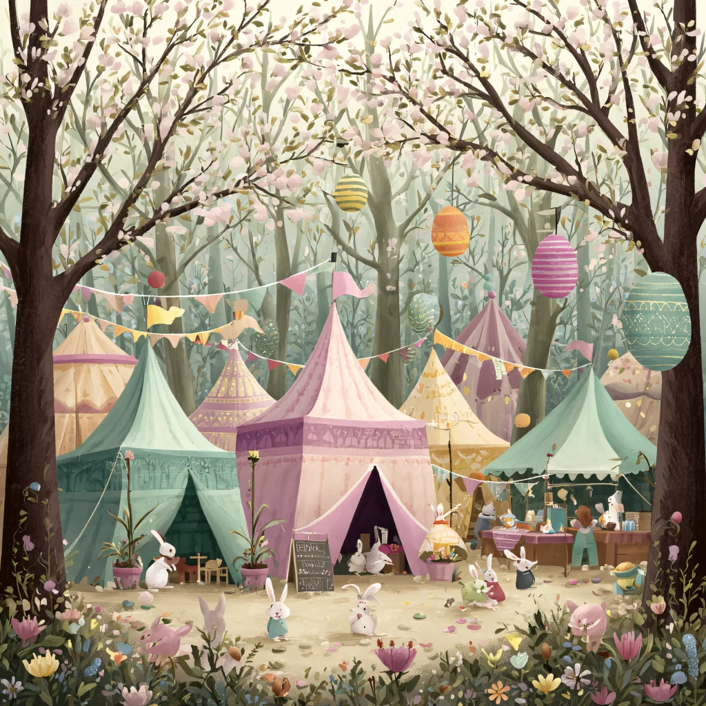 Easter Rabbits Pastel Eggs Spring 208