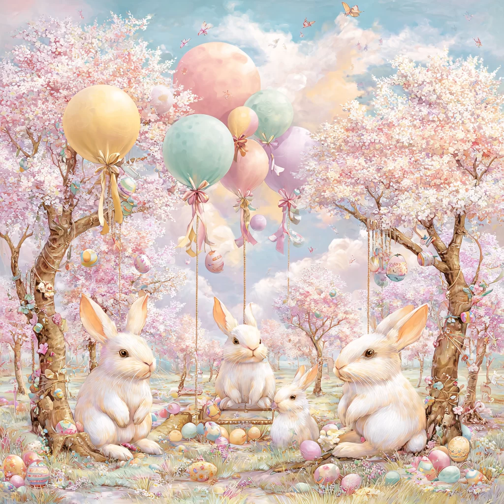 Easter Rabbits Pastel Eggs Spring 213