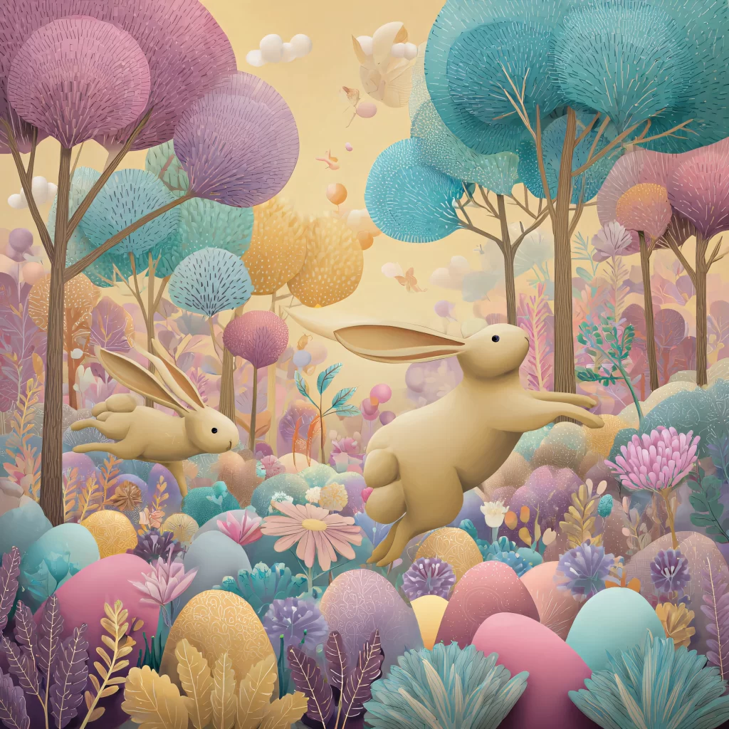 Easter Rabbits Pastel Eggs Spring 222