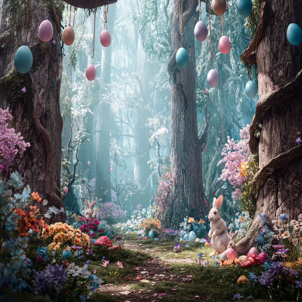 Easter Rabbits Pastel Eggs Spring 350